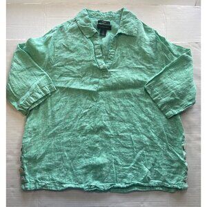 Tahari 1X linen core relaxed fit coastal green‎ chic laid back luxe vacay ready